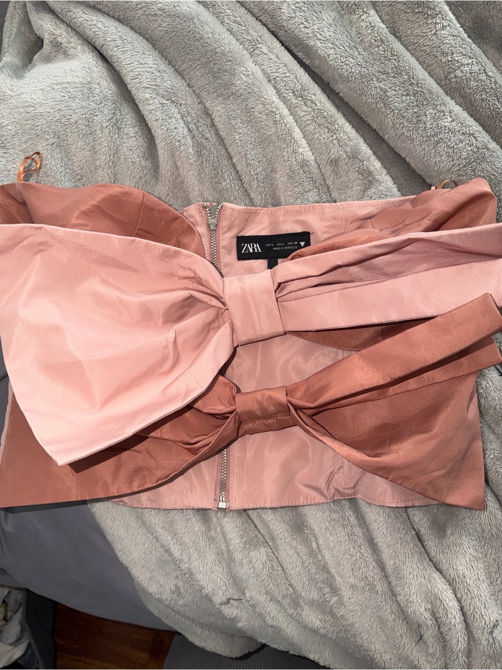 Zara Two-Tone Pink Bow Strapless Top